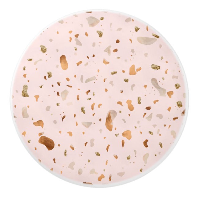 Pomo De Cerámica Rubor Terrazzo Rosa Con Puntos De Cobre De Oro (Anverso)