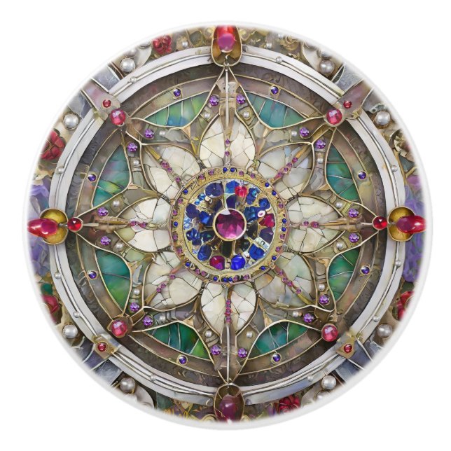 Pomo De Cerámica Ruby, Amethyst, Sapphire y Pearl Mandala (Anverso)