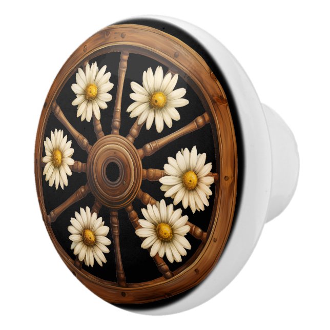 Pomo De Cerámica Rueda de vagón White Daisies Rústico (Derecha)