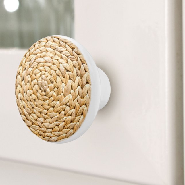 Pomo De Cerámica Rustic Beach Tropical Island Tejido Wicker (Rustic Beach Tropical Island Woven Wicker Ceramic Knob)