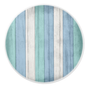 Pomo De Cerámica Rustic Blue Nautical Beach Wood Stripes