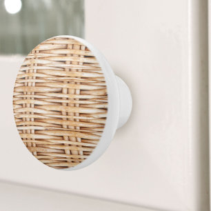 Pomo De Cerámica Rustic Boho Beach Tropical Island Tejido Wicker