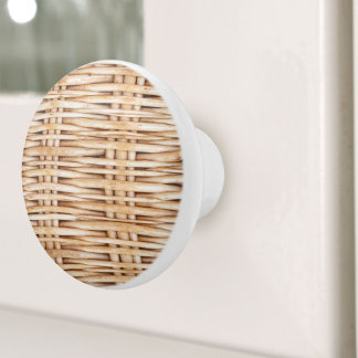 Pomo De Cerámica Rustic Boho Beach Tropical Island Tejido Wicker
