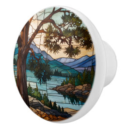 Pomo De Cerámica Rustic mountain range landscape stain glass