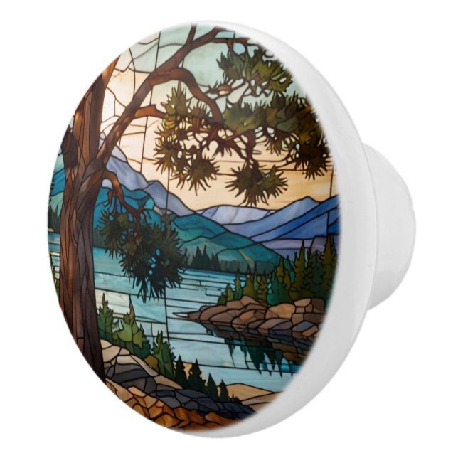 Pomo De Cerámica Rustic mountain range landscape stain glass  (Derecha)