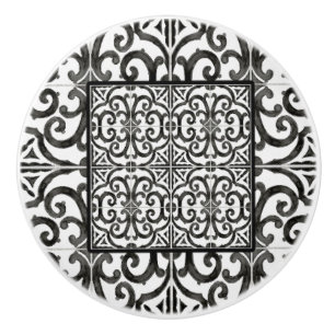 Pomo De Cerámica Rústica casa de labranza negra y blanca