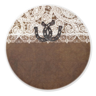 Pomo De Cerámica Rústica herradura y campo de encaje elegancia occi