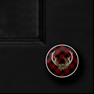 Pomo De Cerámica Rústico Boho Deer Antlers Navidades Plaid Floral