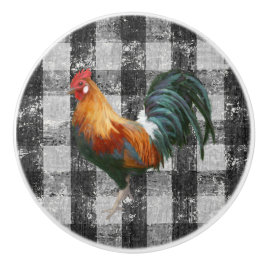 Pomo De Cerámica Rústico granjero negro cheque en Gingham