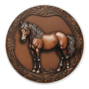 Pomo De Cerámica Rústico Rancho Cowboy Western Country Brown Horse