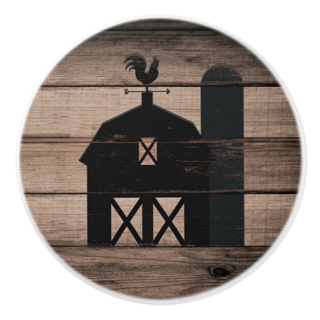 Pomo De Cerámica Rústico Weathered Wood Black Barn Country (Anverso)