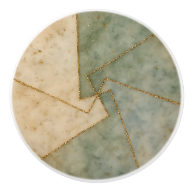 Pomo De Cerámica Sage Green Beige Oro Marble Geométrico Artístico (Anverso)