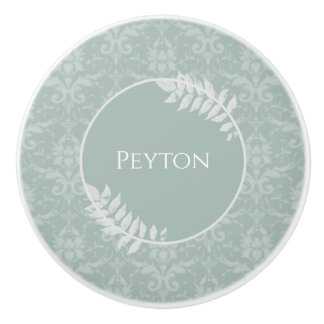 Pomo De Cerámica Sage Green Elegant Damask Personalizado