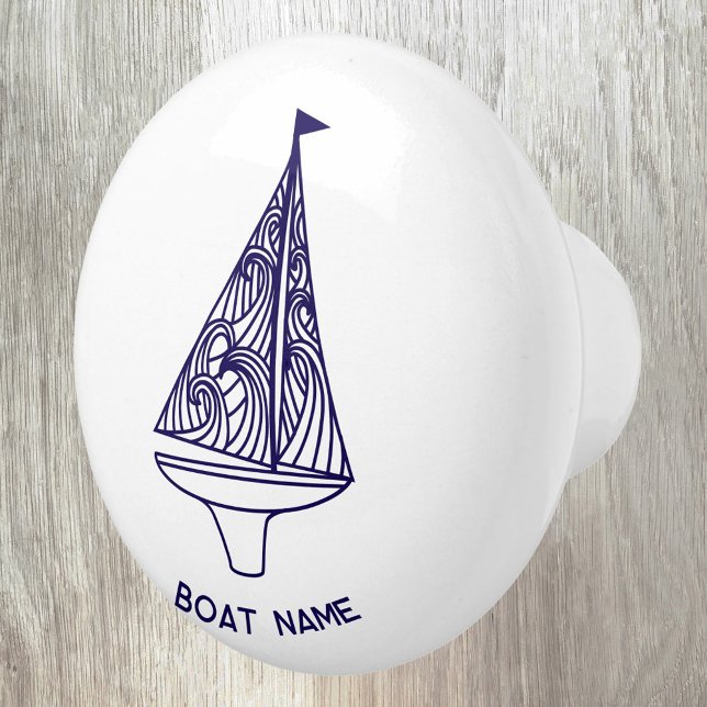Pomo De Cerámica Sailing Personalized Boat Name (Personalized sailing boat yacht boat name ceramic door pull or knob for boat, beach or lake house)