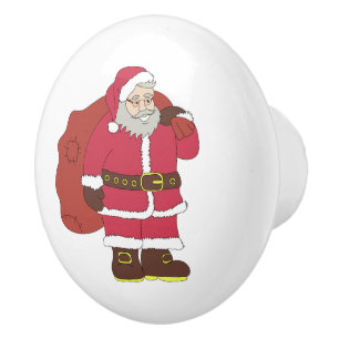 Pomo De Cerámica Santa Claus de rojo con bolsa de regalo y anteojos