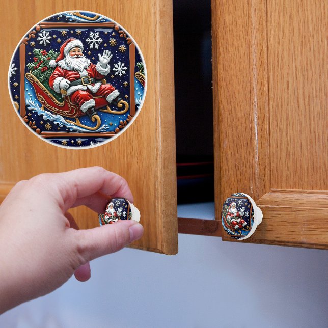 Pomo De Cerámica Santa en sus Navidades de Sleigh (Subido por el creador)