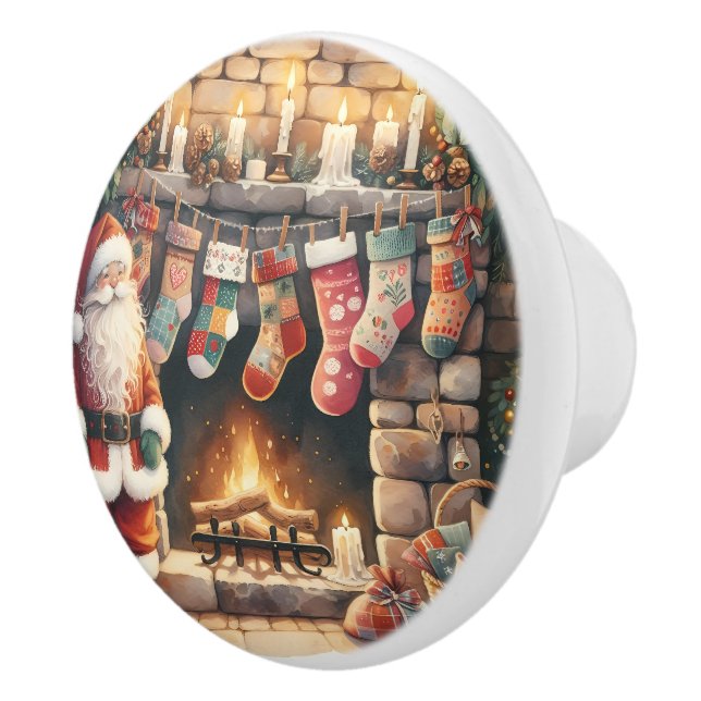 Pomo De Cerámica Santa por la chimenea Navidades Stockings (Derecha)