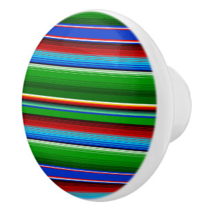 Pomo De Cerámica Sarape mexicano azul verde