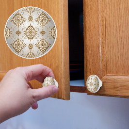 Pomo De Cerámica Satin de Oro y Blanco