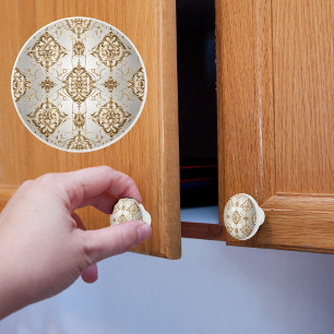Pomo De Cerámica Satin de Oro y Blanco