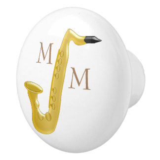 Pomo De Cerámica Saxofón con monograma