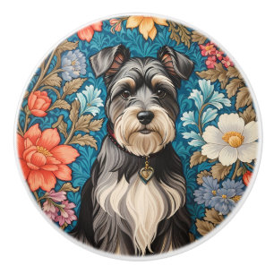Pomo De Cerámica Schnauzer Alegre Floral Inspirado en William Morri