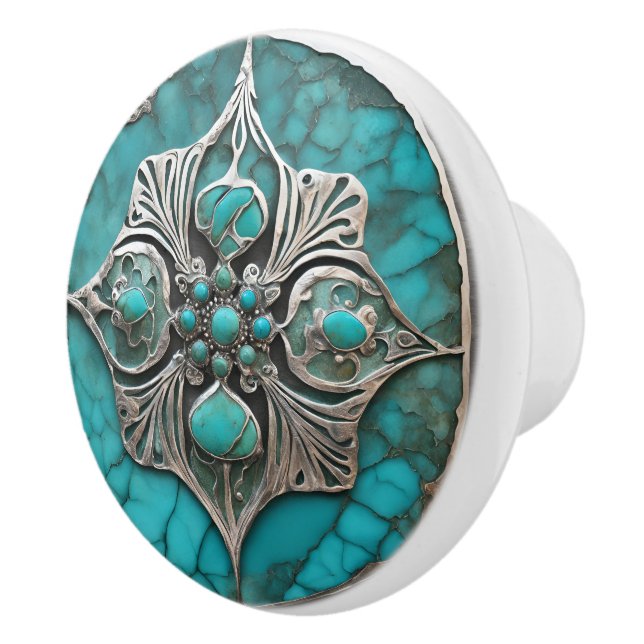 Pomo De Cerámica Sculpted Metal & Turquoise Modern (Derecha)