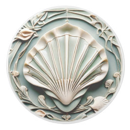 Pomo De Cerámica Seashell Art Nouveau Faux Cinta Blanca Shell