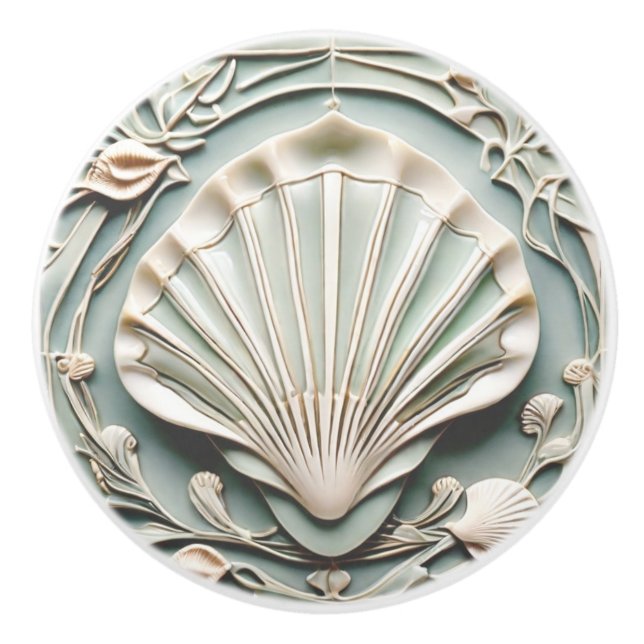 Pomo De Cerámica Seashell Art Nouveau Faux Cinta Blanca Shell (Anverso)