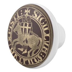 Pomo De Cerámica Sello de los Caballeros Templarios Dos Caballeros 