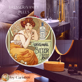 Pomo De Cerámica Señora de Art Nouveau con botella de Bitters