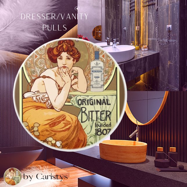 Pomo De Cerámica Señora de Art Nouveau con botella de Bitters (Subido por el creador)