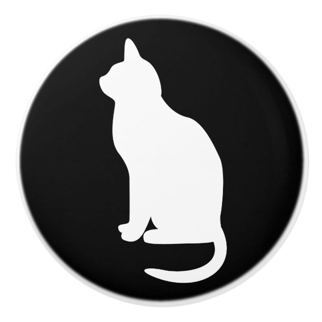 Pomo De Cerámica Sentando gato blanco frente a la izquierda (Anverso)