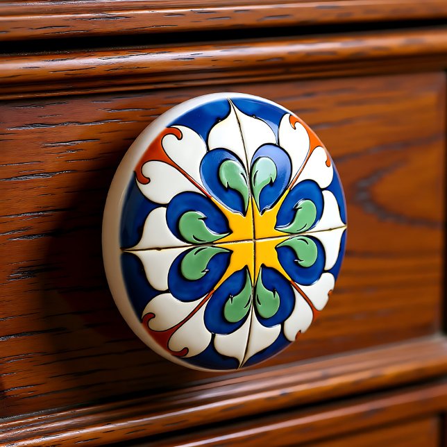 Pomo De Cerámica Serenata Sunburst Azulejo (Sunburst Serenade Azulejo Ceramic Knob)