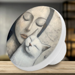 Pomo De Cerámica Serene Cat y Woman Neutral