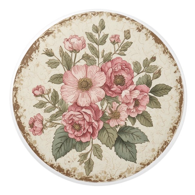 Pomo De Cerámica Shabby Chic Floral (Anverso)