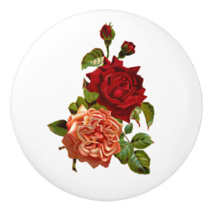 Pomo De Cerámica Shabby Vintage Peach y Red Roses Mobiliario Knobs