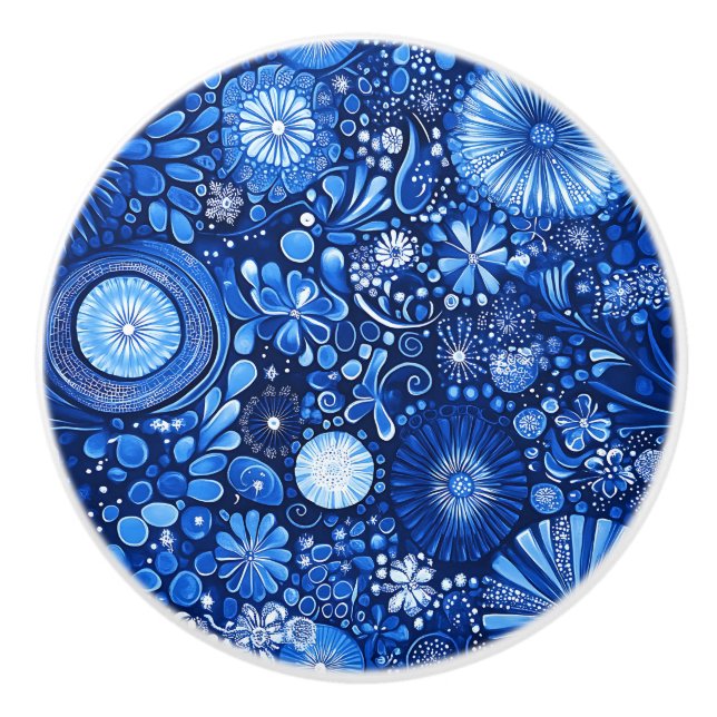 Pomo De Cerámica Shibori Botánico Azul (Anverso)