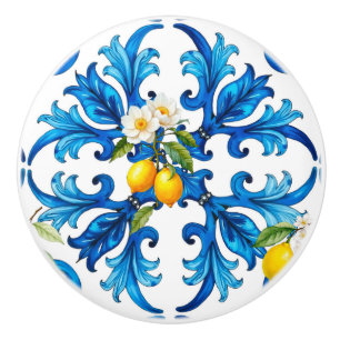 Pomo De Cerámica siciliano, verano, limón, mosaico, azul,