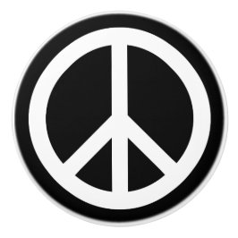 Pomo De Cerámica Signo de Paz Blanco sobre Negro