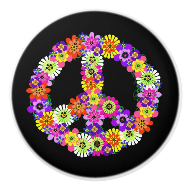 Pomo De Cerámica Signo de paz floral sobre negro (Anverso)