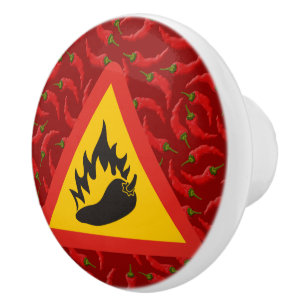 Pomo De Cerámica Signo de peligro de pimienta caliente