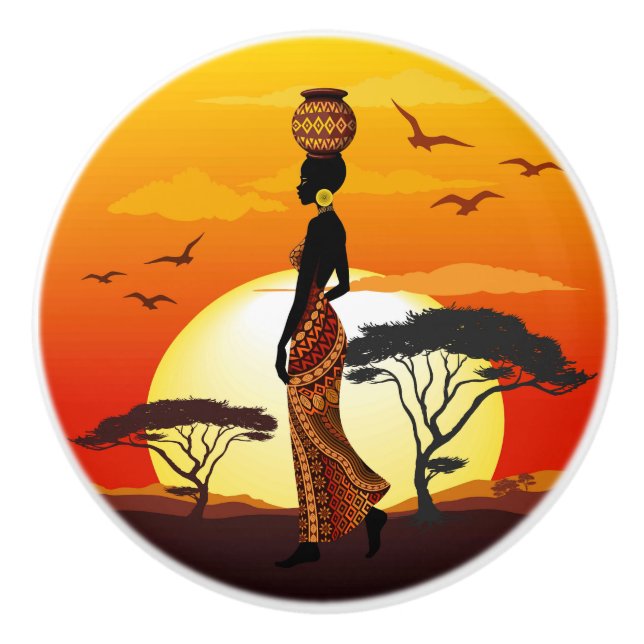 Pomo De Cerámica Silhouette de una bella mujer africana sobre los S (Anverso)