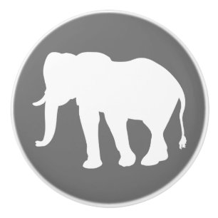 Pomo De Cerámica Silhouette moderna de elefante blanco y gris