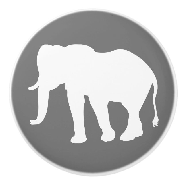 Pomo De Cerámica Silhouette moderna de elefante blanco y gris (Anverso)