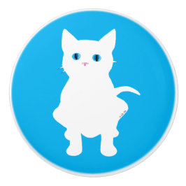 Pomo De Cerámica silueta blanca del gato