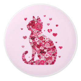 Pomo De Cerámica Silueta de gato floral ArtFaux tela envuelta