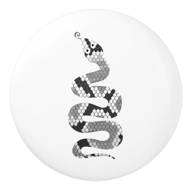 Pomo De Cerámica Silueta gris y gris claro de serpiente (Anverso)