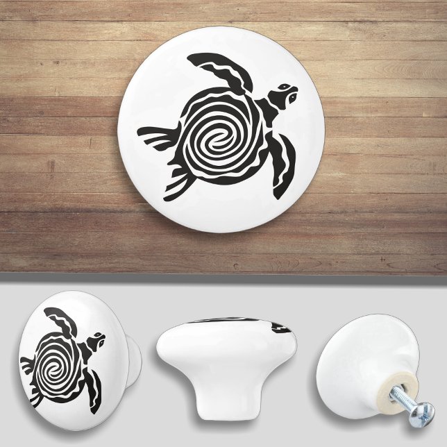 Pomo De Cerámica Silueta negra y blanca de la tortuga (Subido por el creador)