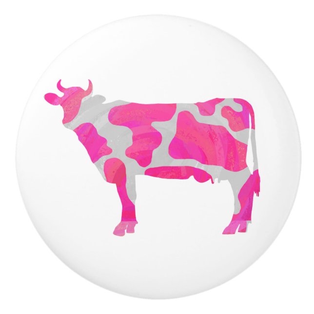 Pomo De Cerámica Silueta rosa y blanco de vaca (Anverso)